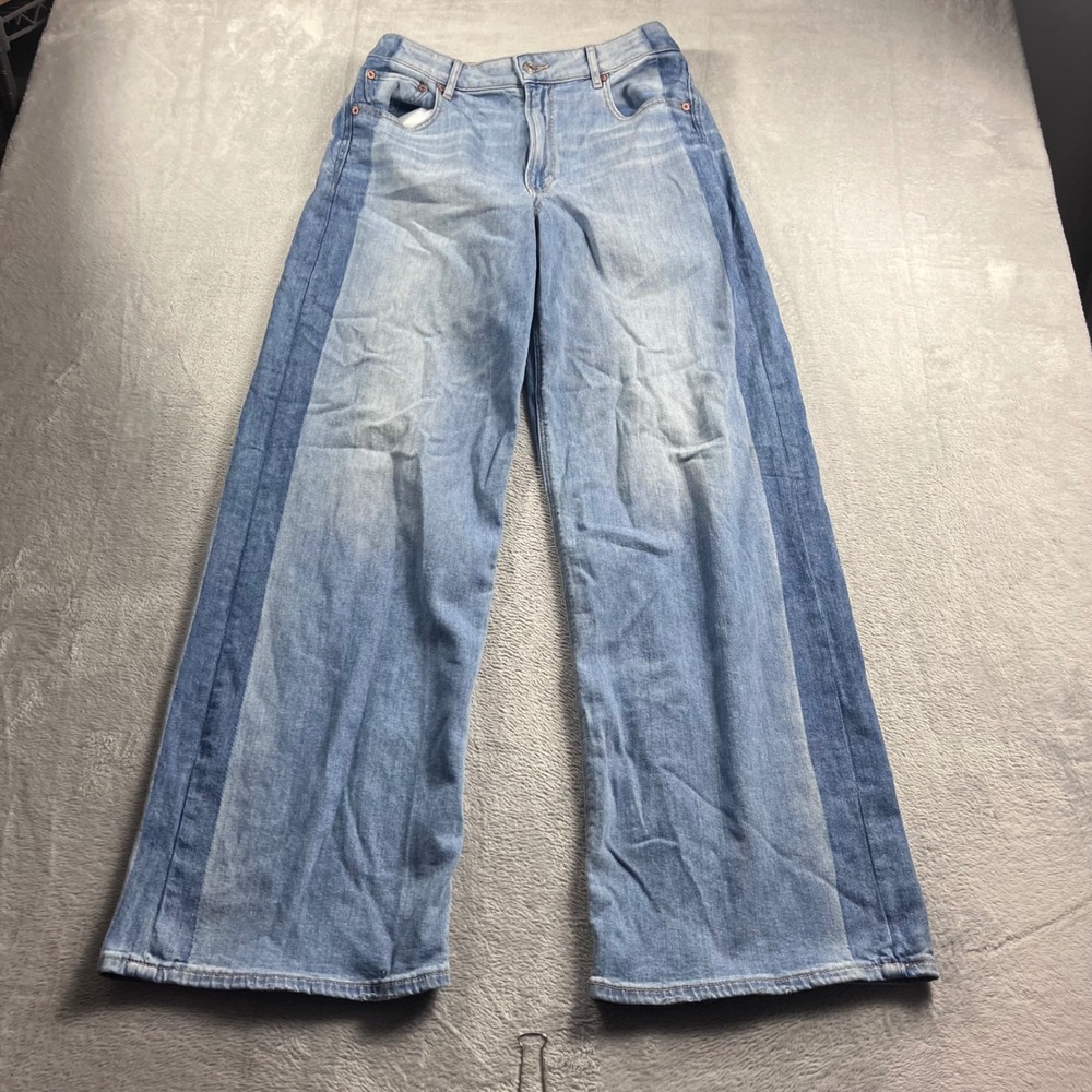 American Eagle Super High-Rise Baggy Wide Leg Two Tone Jeans Light Wash Womens 8